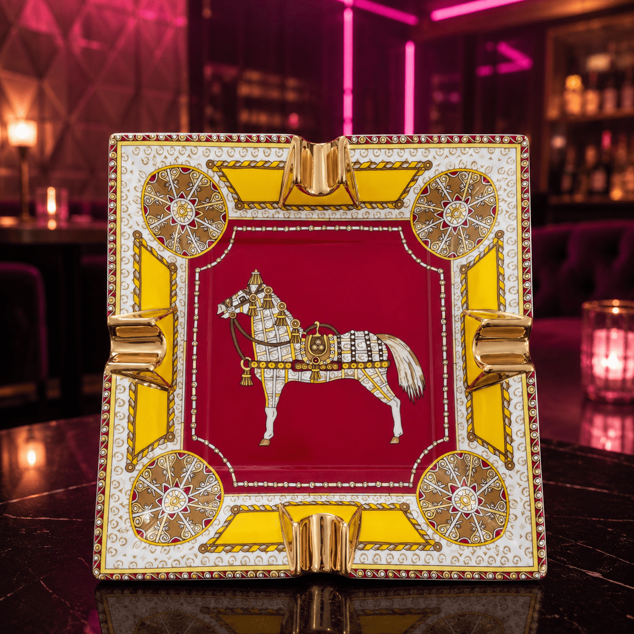 Royal Stable Ceramic Horse Ashtray Collection with Gold Accents