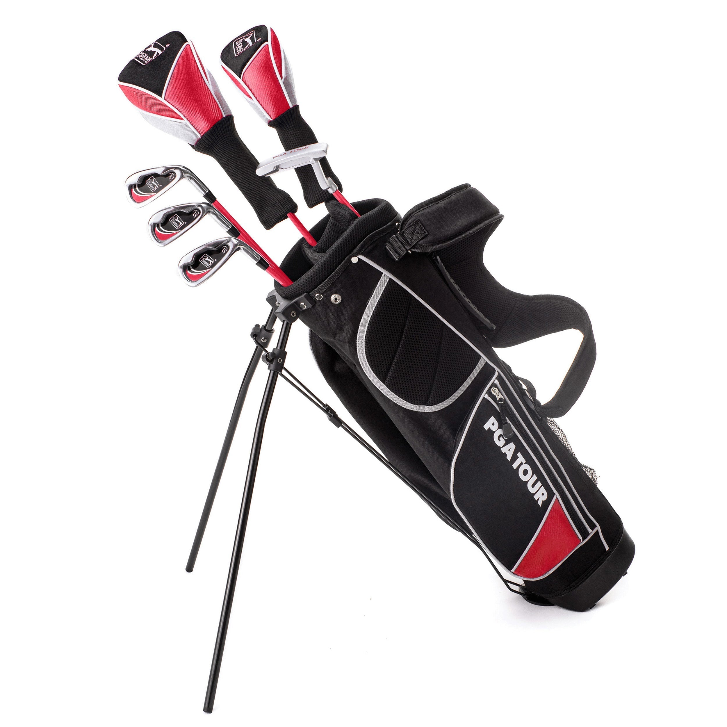 PGA TOUR® Juniors 10 Piece Right Handed Red Golf Club Set for Player Heights 4'1"-4'8" | Complete Junior Golf Club Set