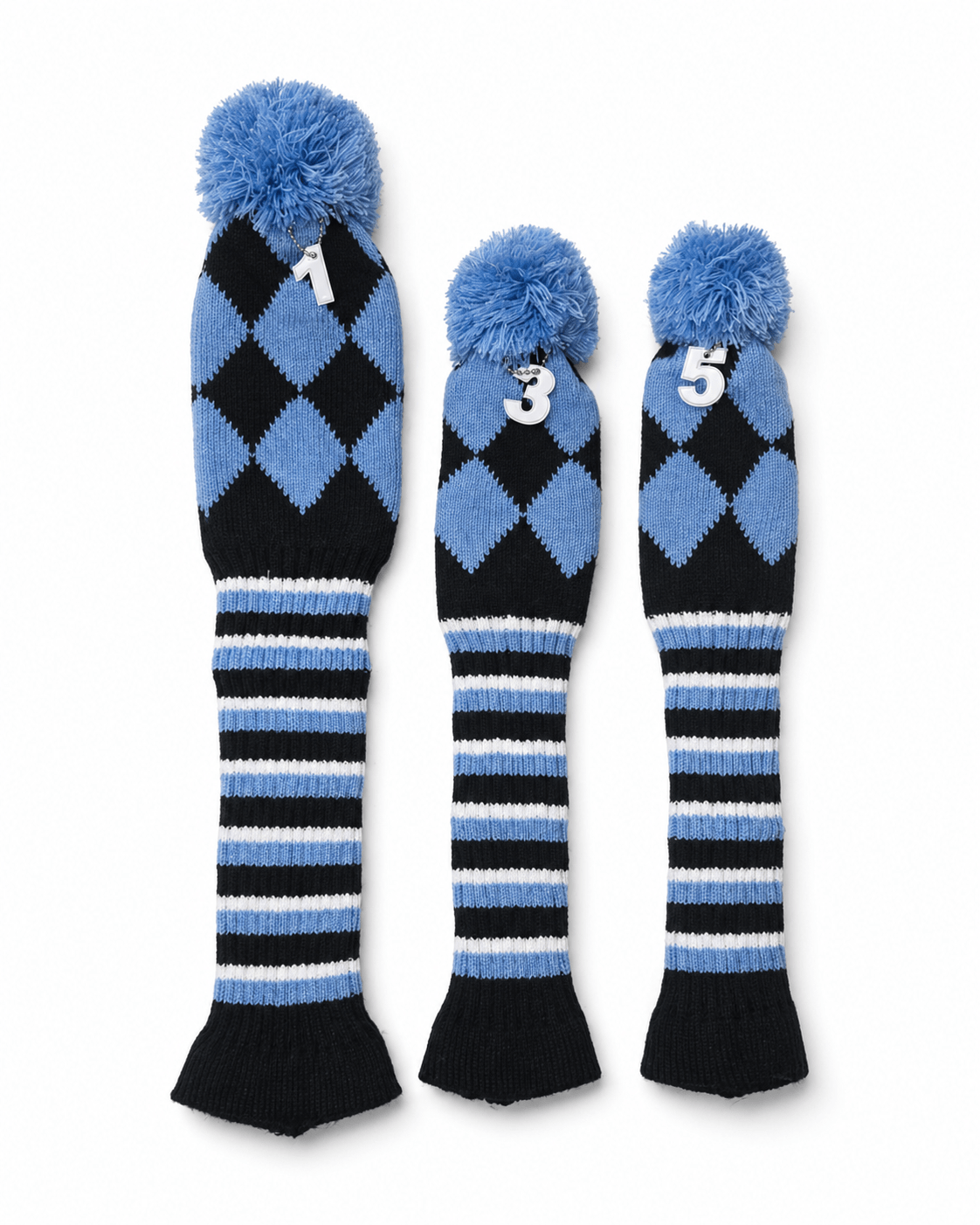 Vintage Vibe Golf Club Headcovers Set – 3pcs Knitted Pom Pom Sock Covers for Drivers and Fairway Woods