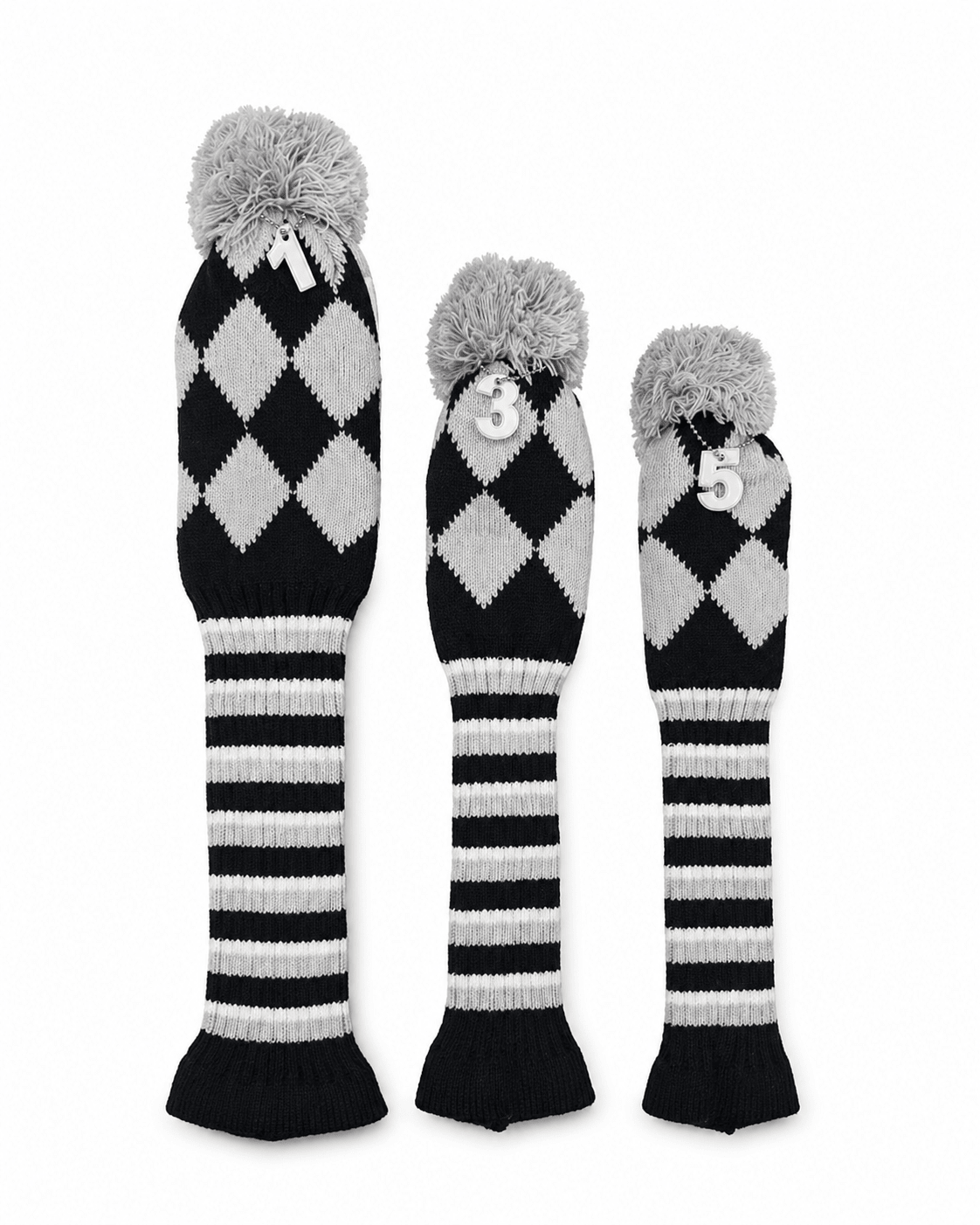 Vintage Vibe Golf Club Headcovers Set – 3pcs Knitted Pom Pom Sock Covers for Drivers and Fairway Woods