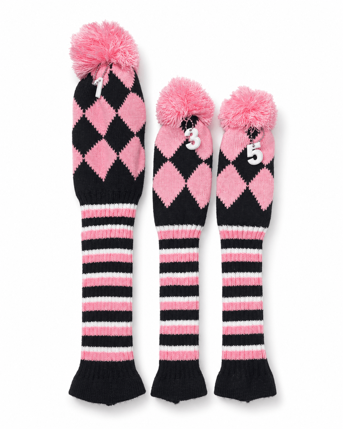 Vintage Vibe Golf Club Headcovers Set – 3pcs Knitted Pom Pom Sock Covers for Drivers and Fairway Woods