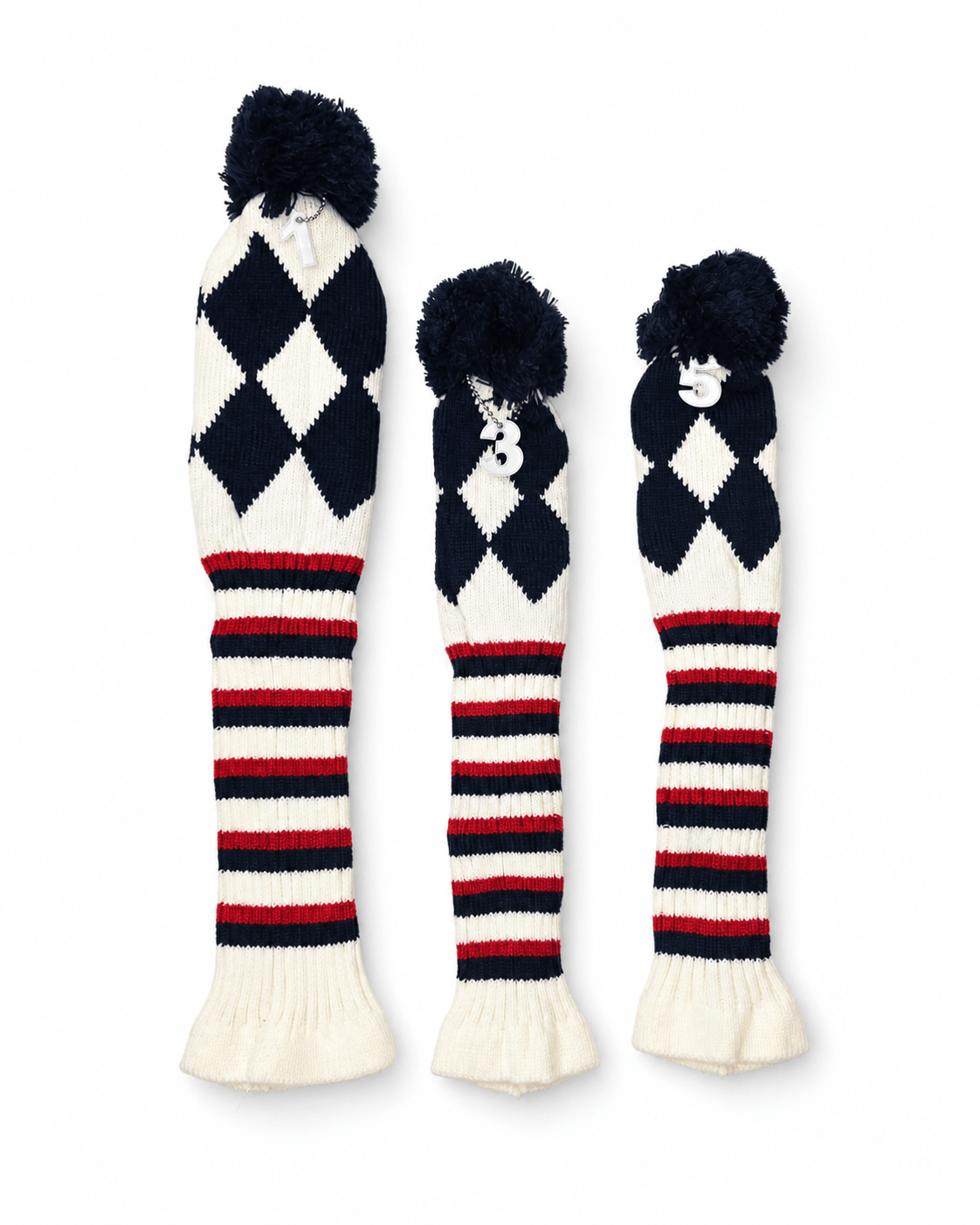 Vintage Vibe Golf Club Headcovers Set – 3pcs Knitted Pom Pom Sock Covers for Drivers and Fairway Woods